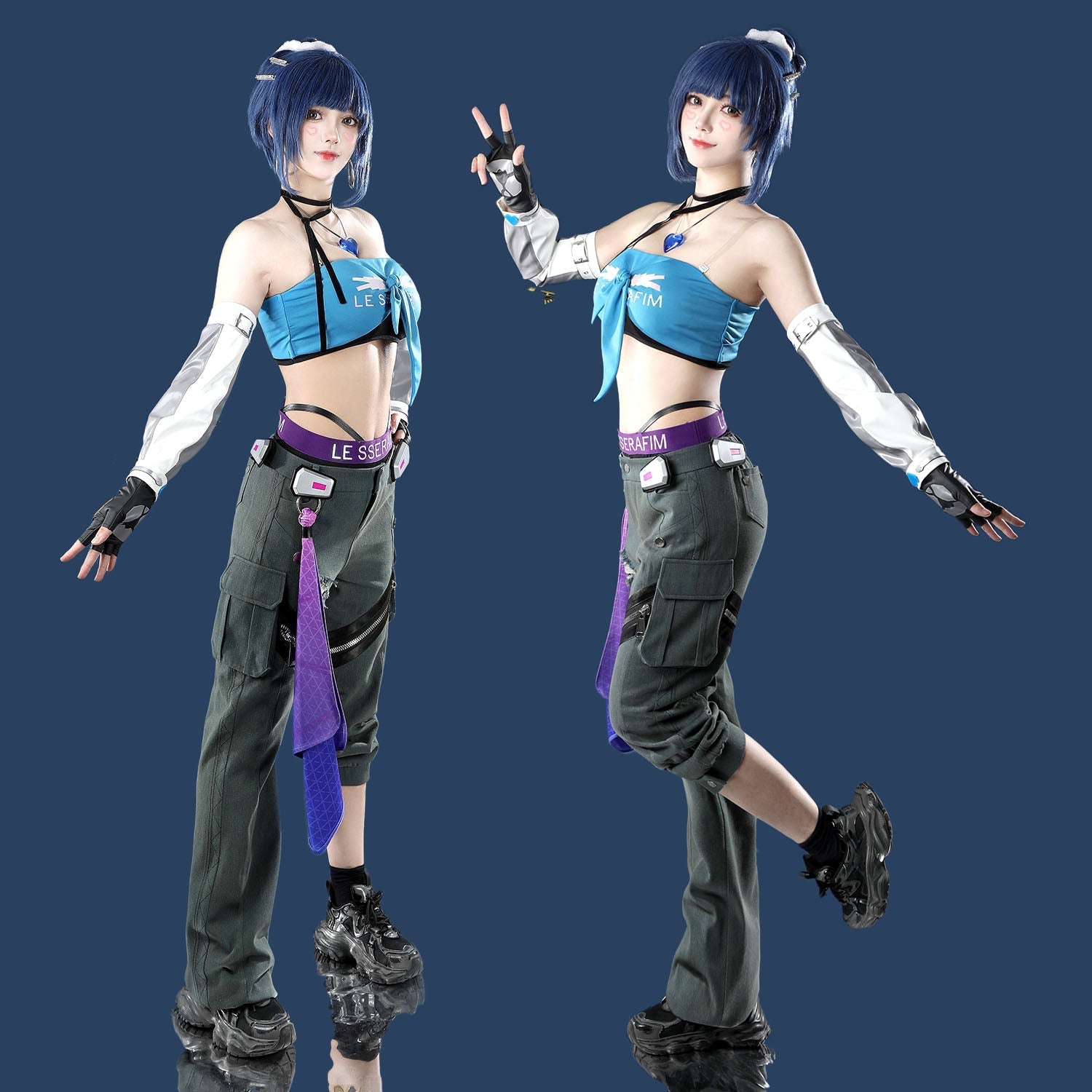 [ylevol] Overwatch 2 X LE SSERAFIM FEARLESS D.VA Blue Cosplay Costumes