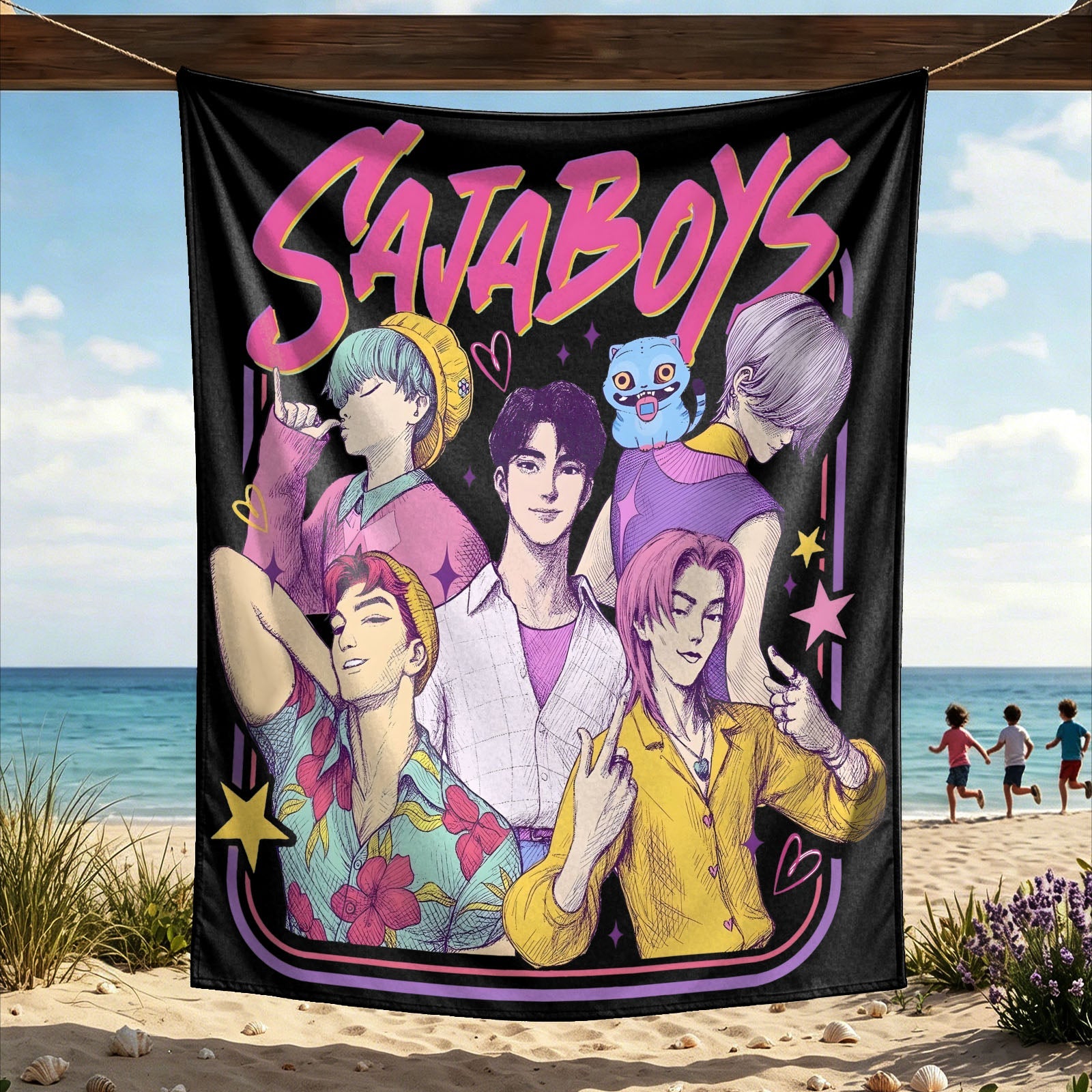 Kpop Demon Hunters Huntrix Saja Boys Wall Decor Tapestry for Home and Party