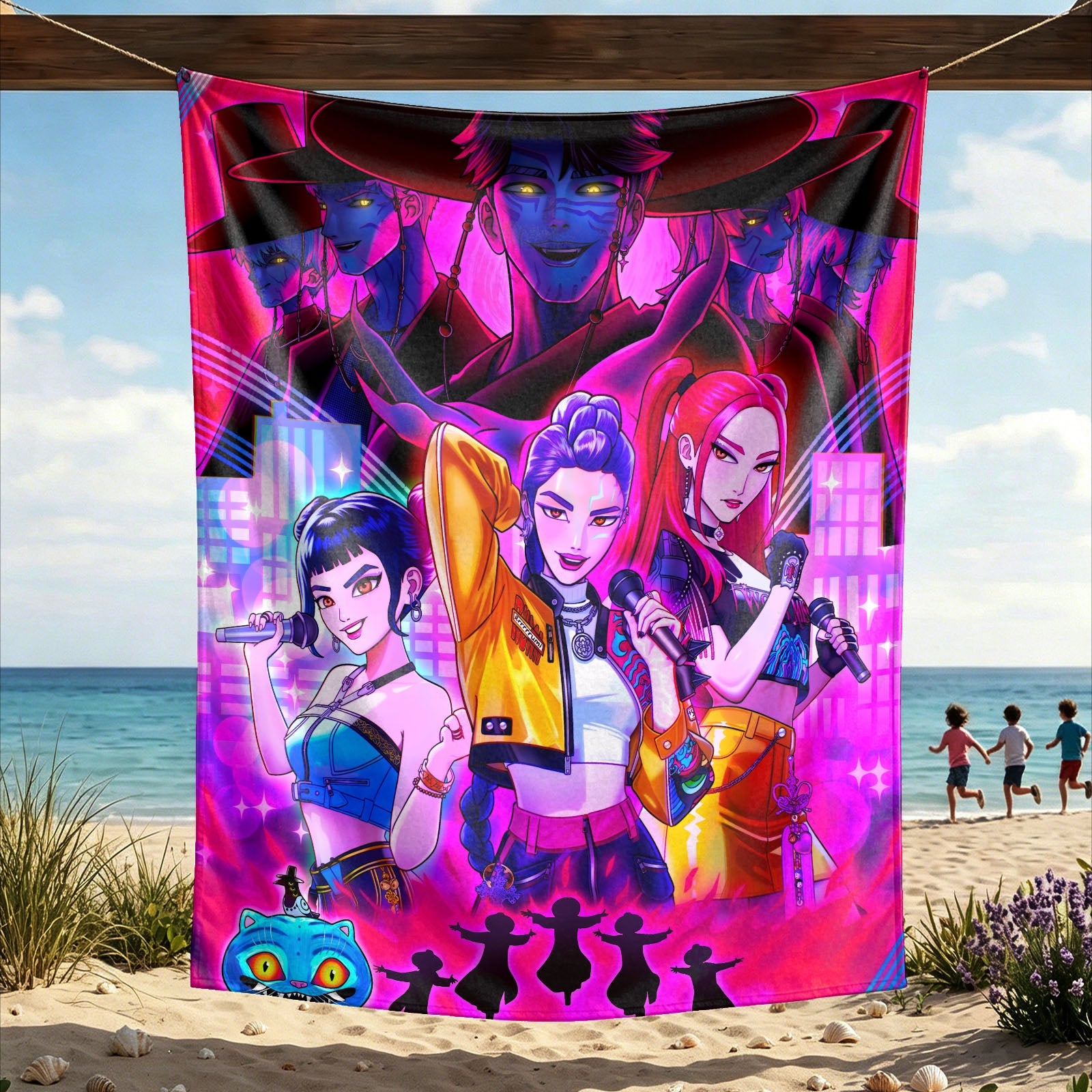 Kpop Demon Hunters Huntrix Saja Boys Wall Decor Tapestry for Home and Party
