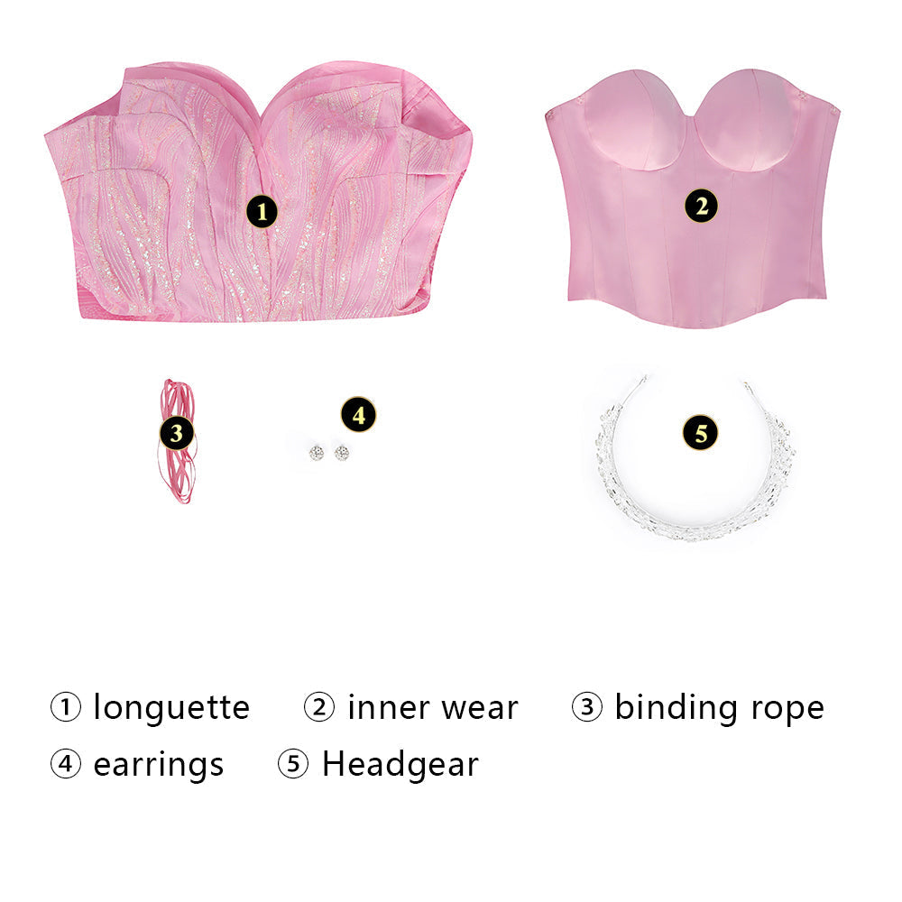 [ylevol] Wicked Part One Galinda Female Dress with Crown Cosplay Costumes