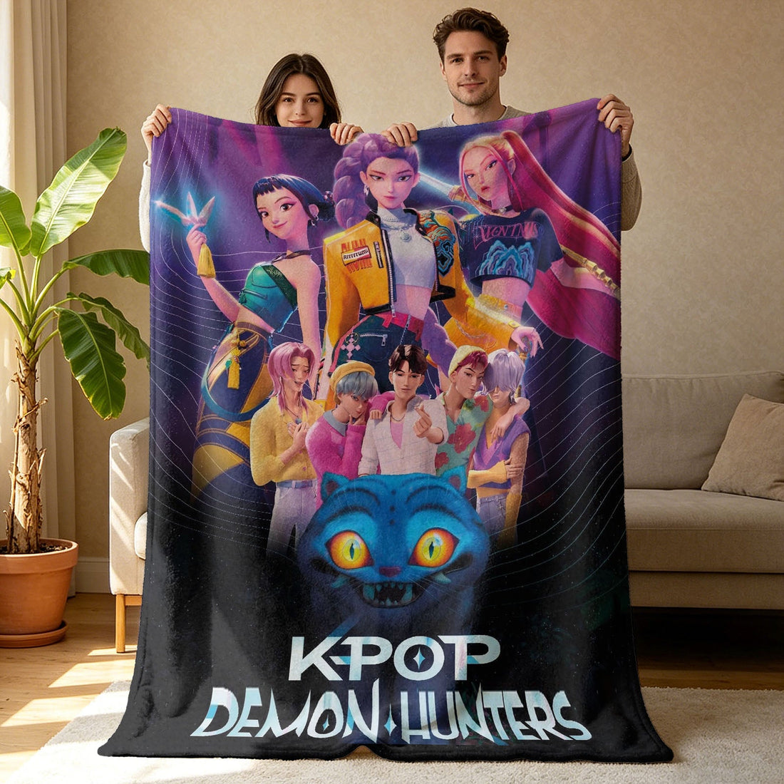 Kpop Demon Hunters Huntrix Saja Boys Inspired Blanket Cozy Flannel Throw Blanket