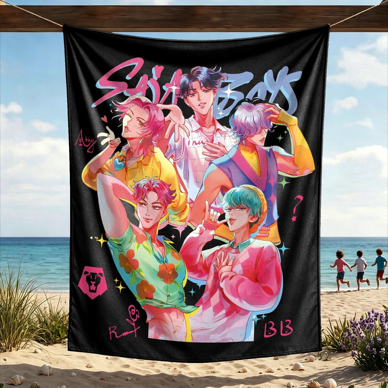 Kpop Demon Hunters Huntrix Saja Boys Wall Decor Tapestry for Home and Party