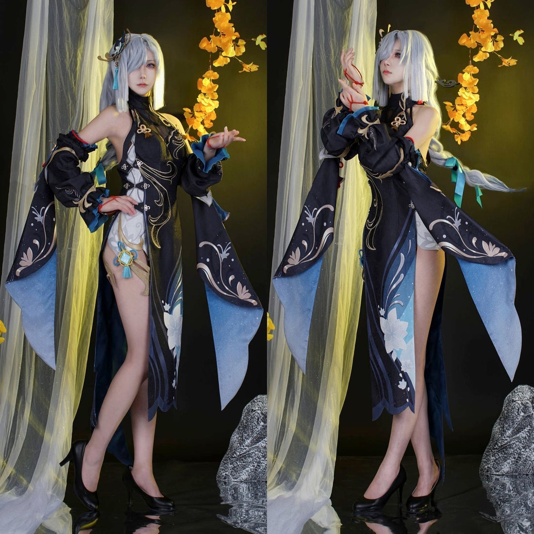 [ylevol] Genshin Impact Shenhe Frostflower Dew Qipao Cosplay Costumes