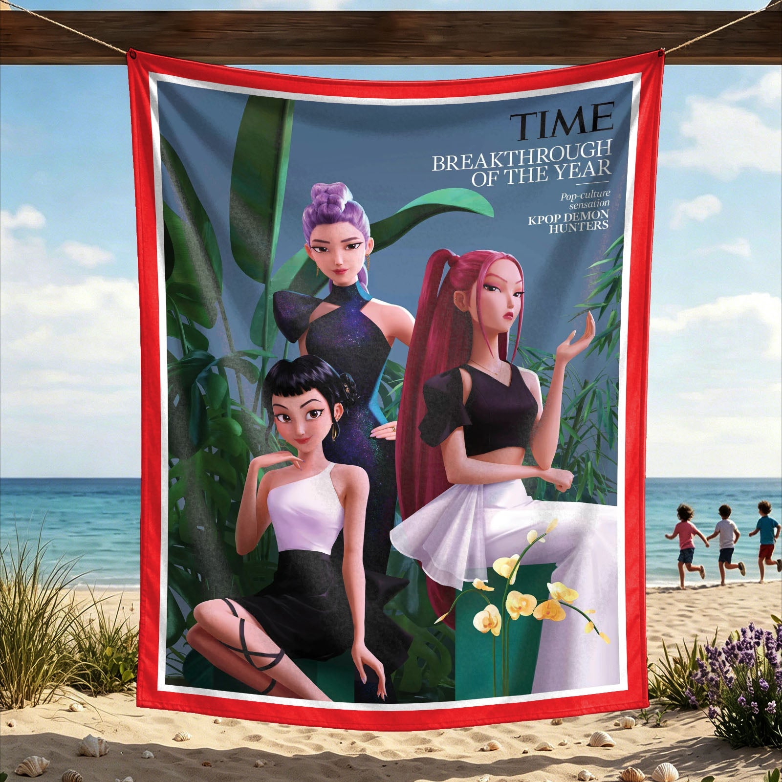 Kpop Demon Hunters Huntrix Saja Boys Wall Decor Tapestry for Home and Party