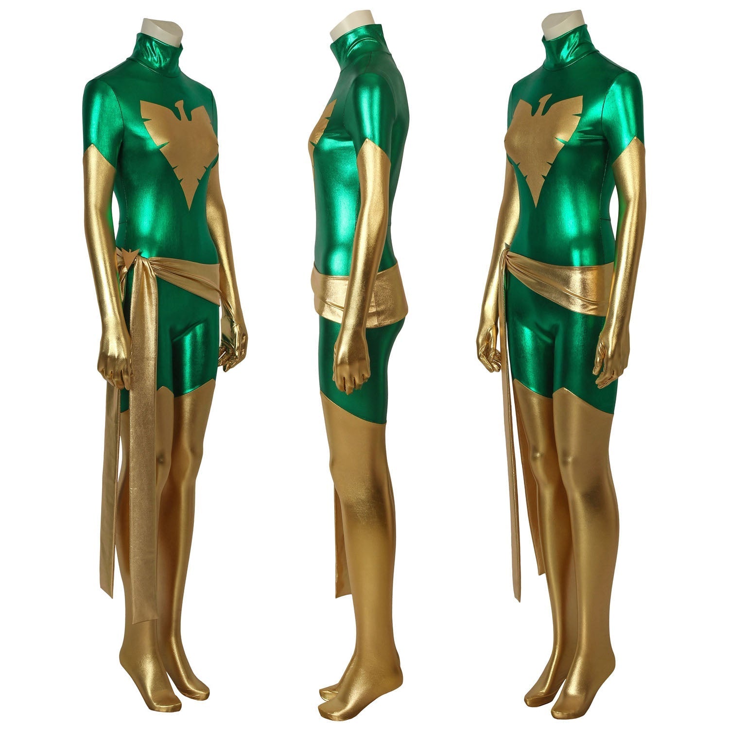 [ylevol] X-Men Green Phoenix Jean Grey Gold and Green Jumpsuit Cosplay Costumes