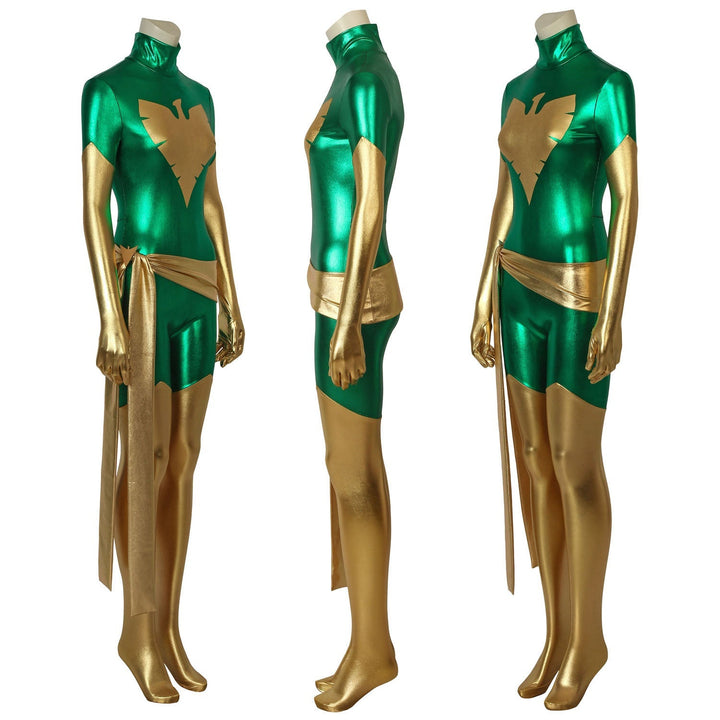 [ylevol] X-Men Green Phoenix Jean Grey Gold and Green Jumpsuit Cosplay Costumes