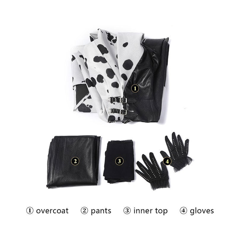 [ylevol] Cruella De Vil Dalmatian Black White Halloween Cosplay Costumes