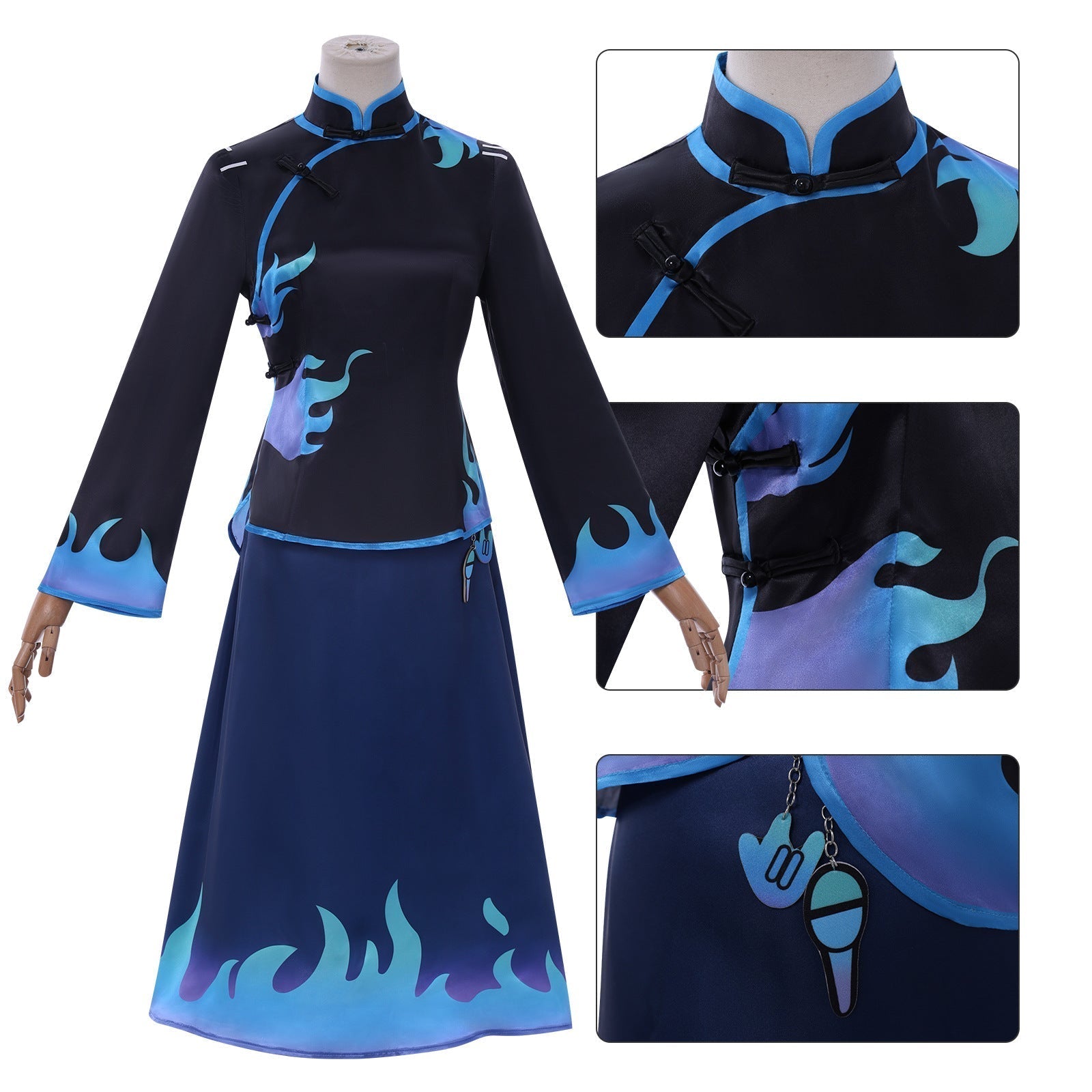 [ylevol] Identity V Antiquarian Qi Shiyi Blue Flame Cheongsam Cosplay Costumes