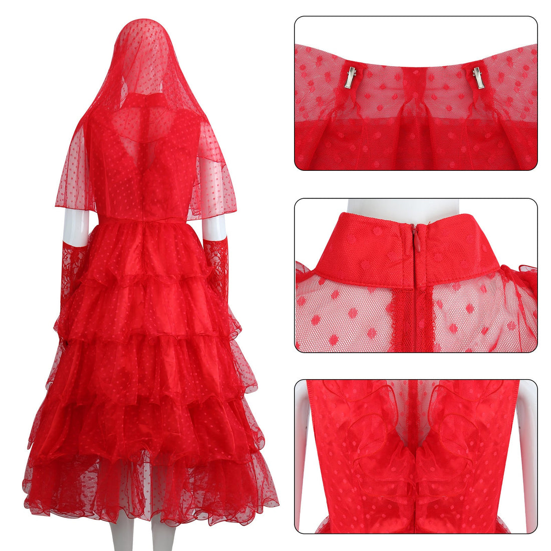 [ylevol] Beetle Juice Lydia Deetz Gilrs Red Wedding Dress Cosplay Costumes