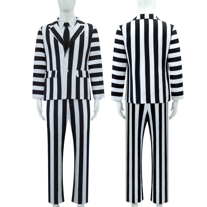 [ylevol] Beetle Juice Michael Keaton Stripe Suit Halloween Cosplay Costumes