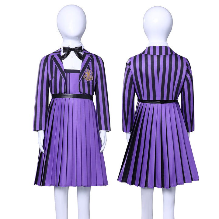 [ylevol] Wednesday 2 Addams Nevermore Academy Purple Short Uniform Adult Kids Costumes