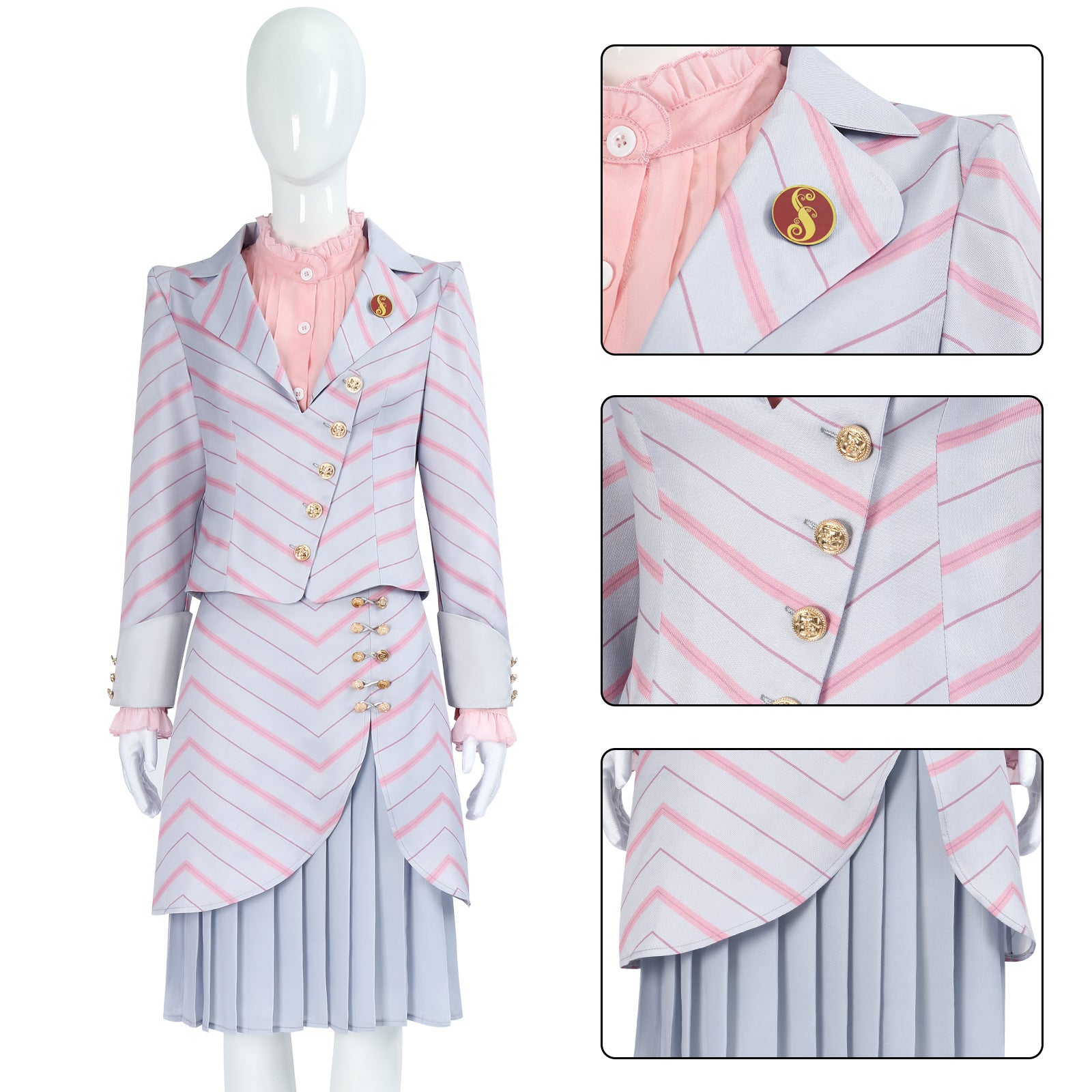 [ylevol] Wicked: For Good Witch Glinda Pink Stripe Suit Cosplay Costumes