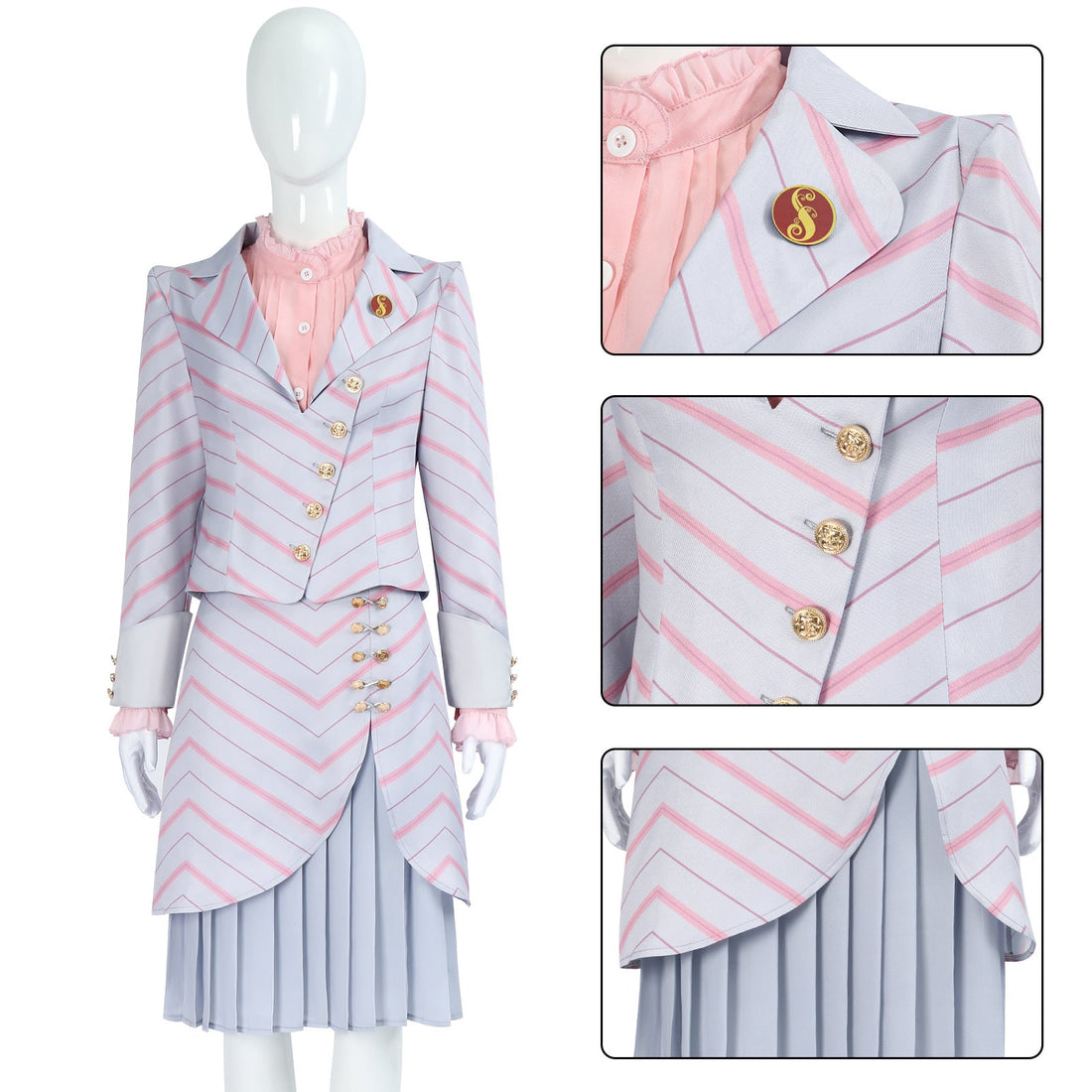 [ylevol] Wicked: For Good Witch Glinda Pink Stripe Suit Cosplay Costumes