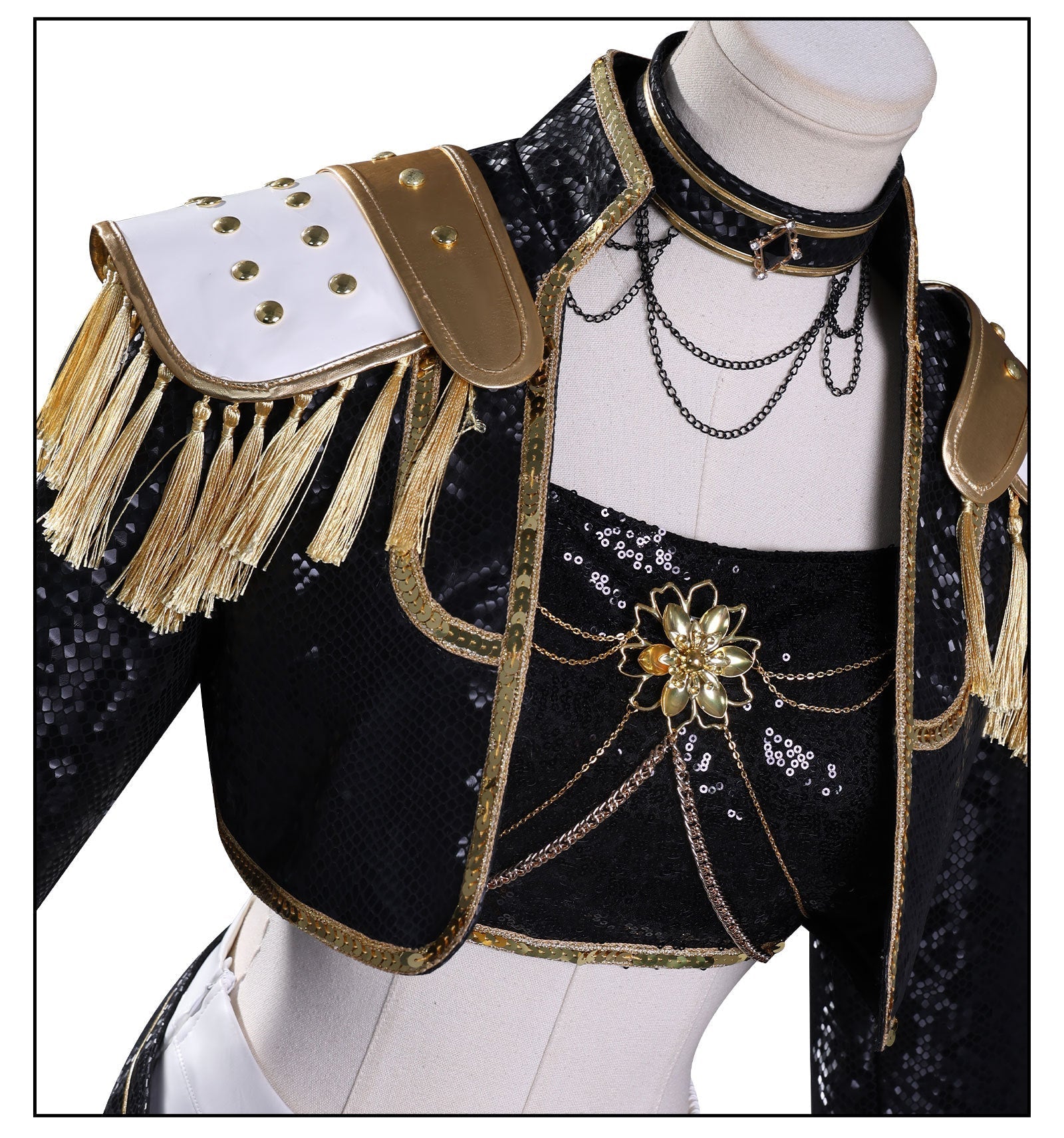 [ylevol] KPop Demon Hunters Mira Black Gold Outfit Adult Kids Cosplay Costumes