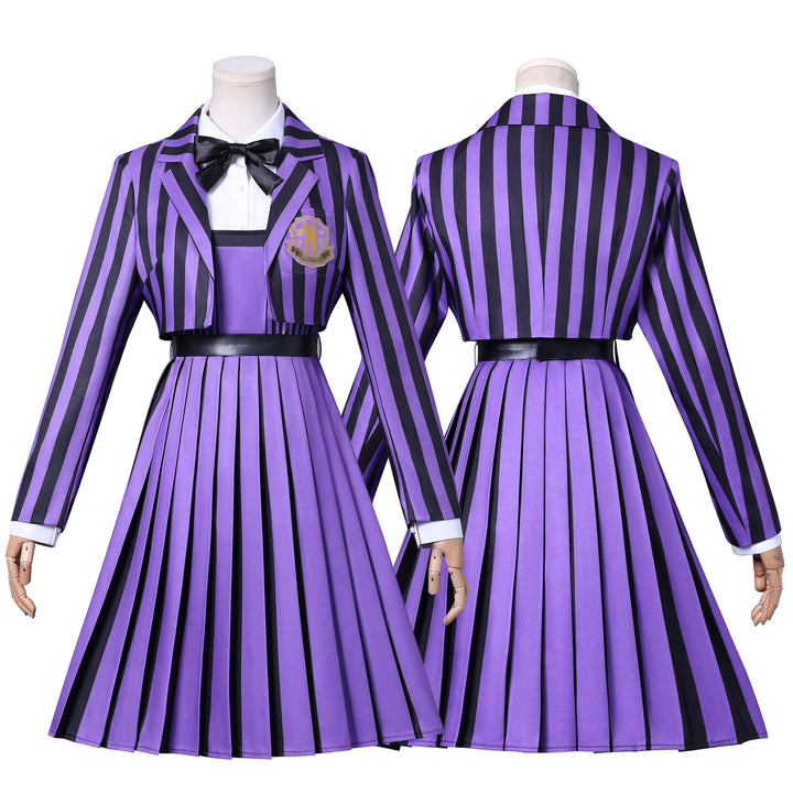 [ylevol] Wednesday 2 Addams Nevermore Academy Purple Short Uniform Adult Kids Costumes