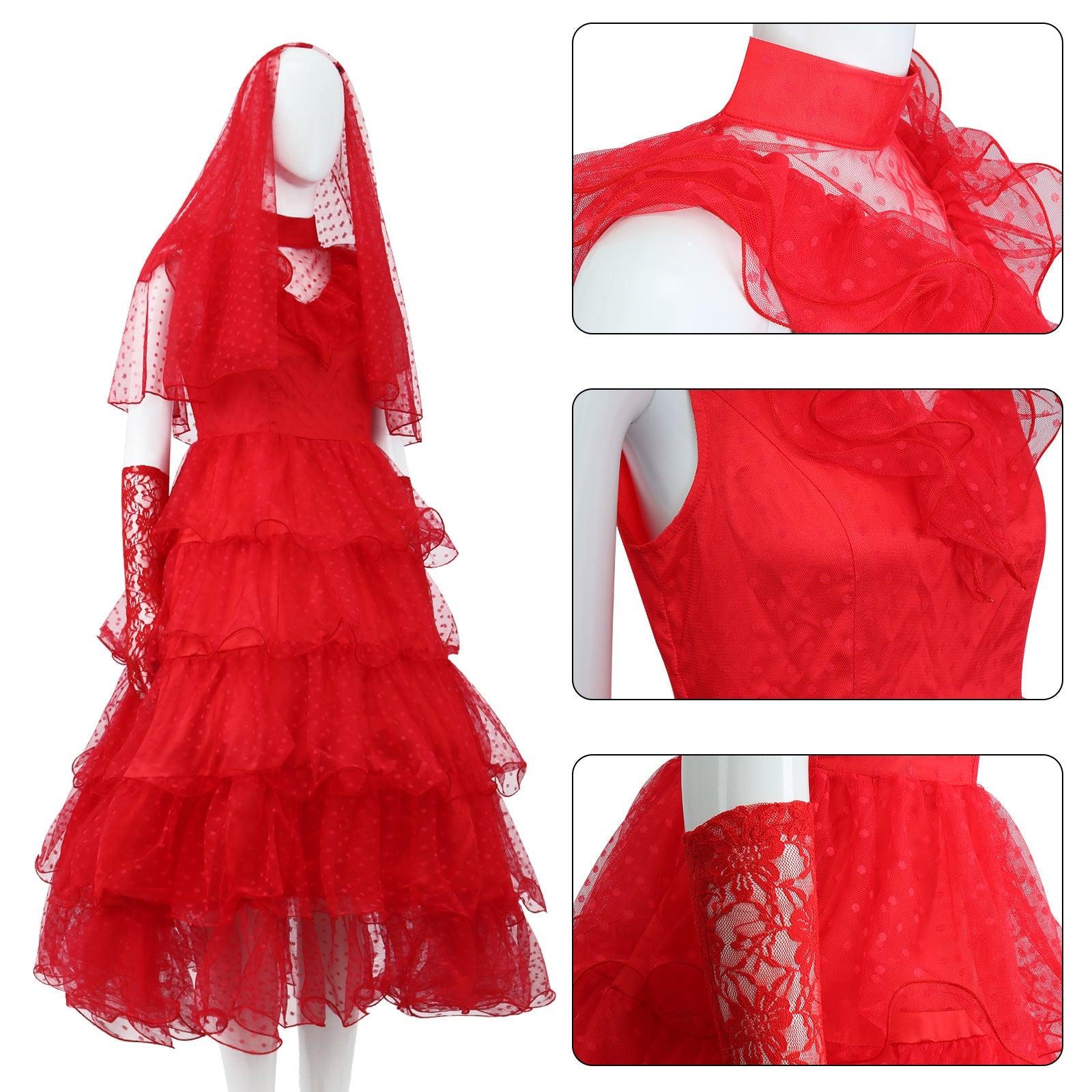 [ylevol] Beetle Juice Lydia Deetz Gilrs Red Wedding Dress Cosplay Costumes