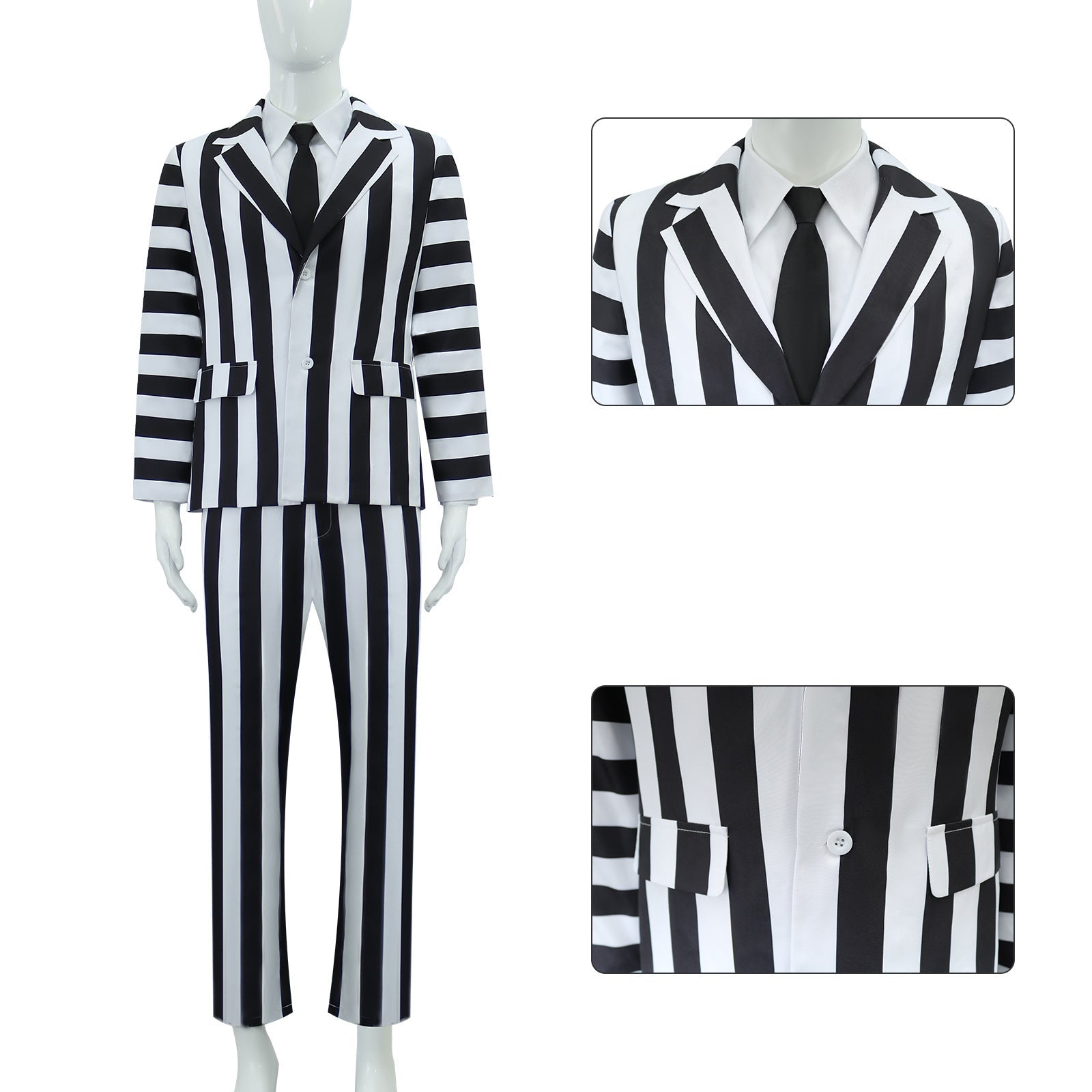 [ylevol] Beetle Juice Michael Keaton Stripe Suit Halloween Cosplay Costumes