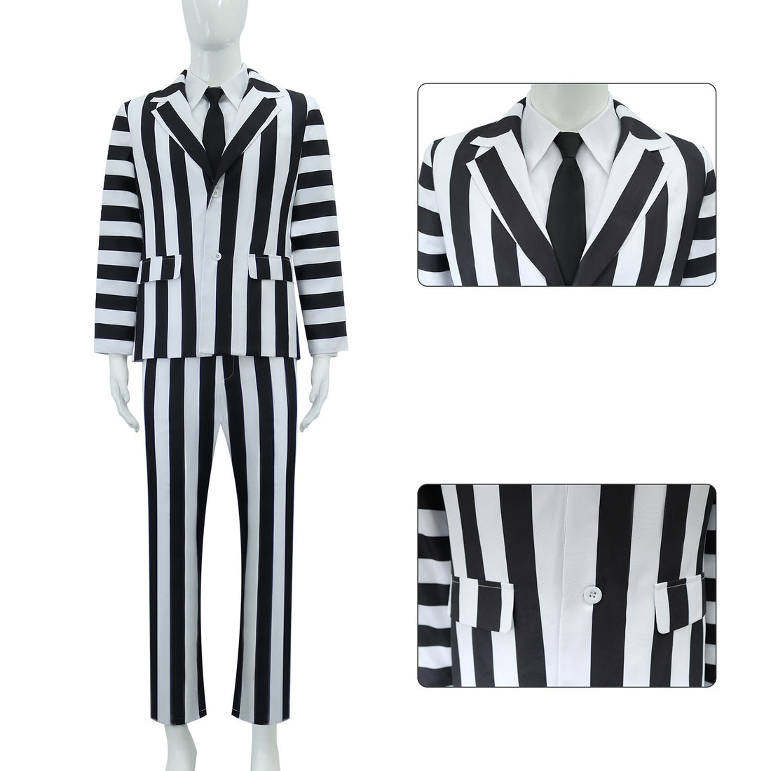 [ylevol] Beetle Juice Michael Keaton Stripe Suit Halloween Cosplay Costumes