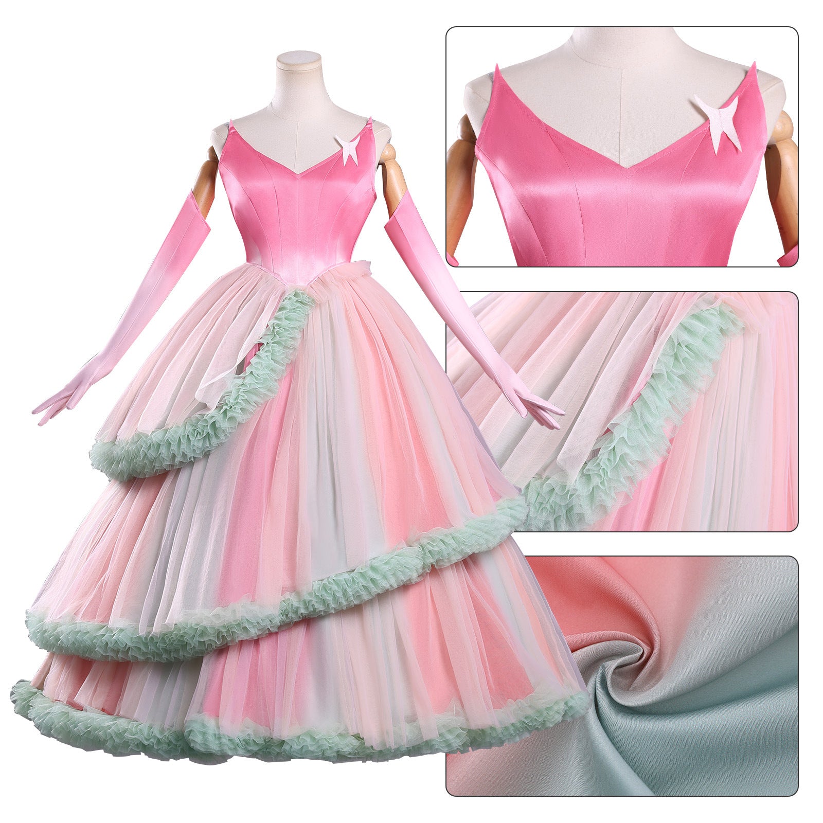 [ylevol] Wicked: For Good Witch Glinda Pink Green Dress Cosplay Costumes