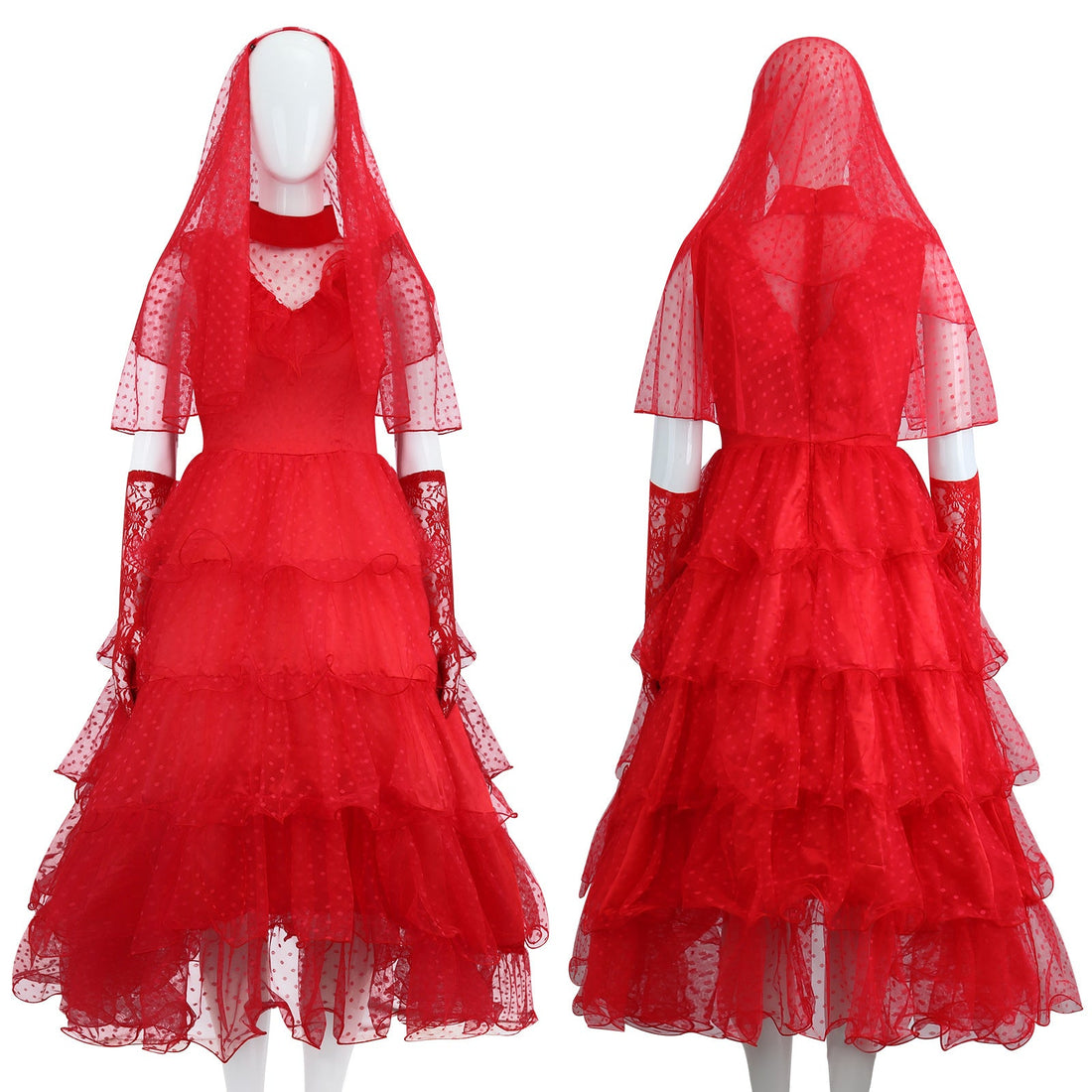[ylevol] Beetle Juice Lydia Deetz Gilrs Red Wedding Dress Cosplay Costumes