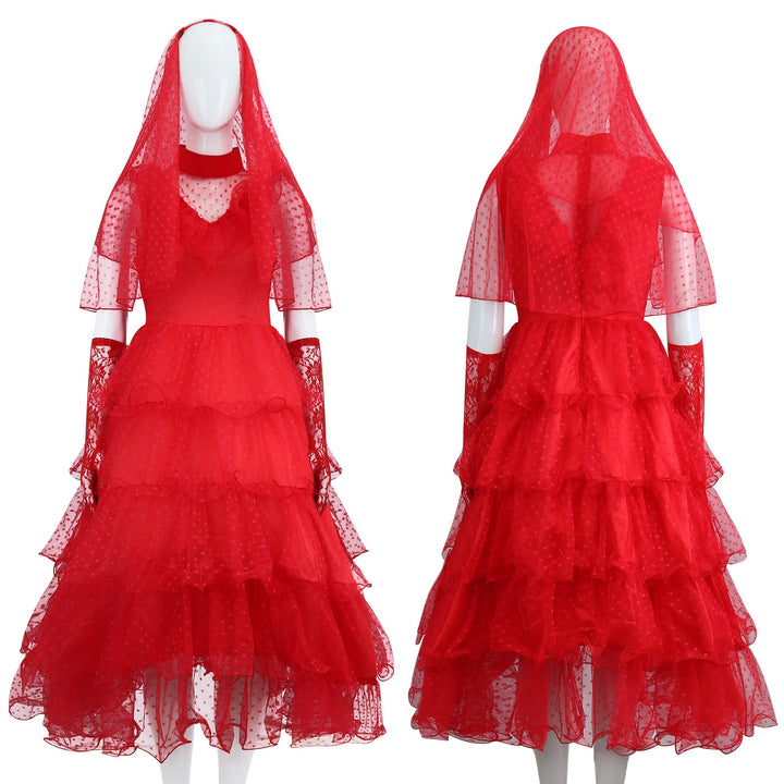 [ylevol] Beetle Juice Lydia Deetz Gilrs Red Wedding Dress Cosplay Costumes