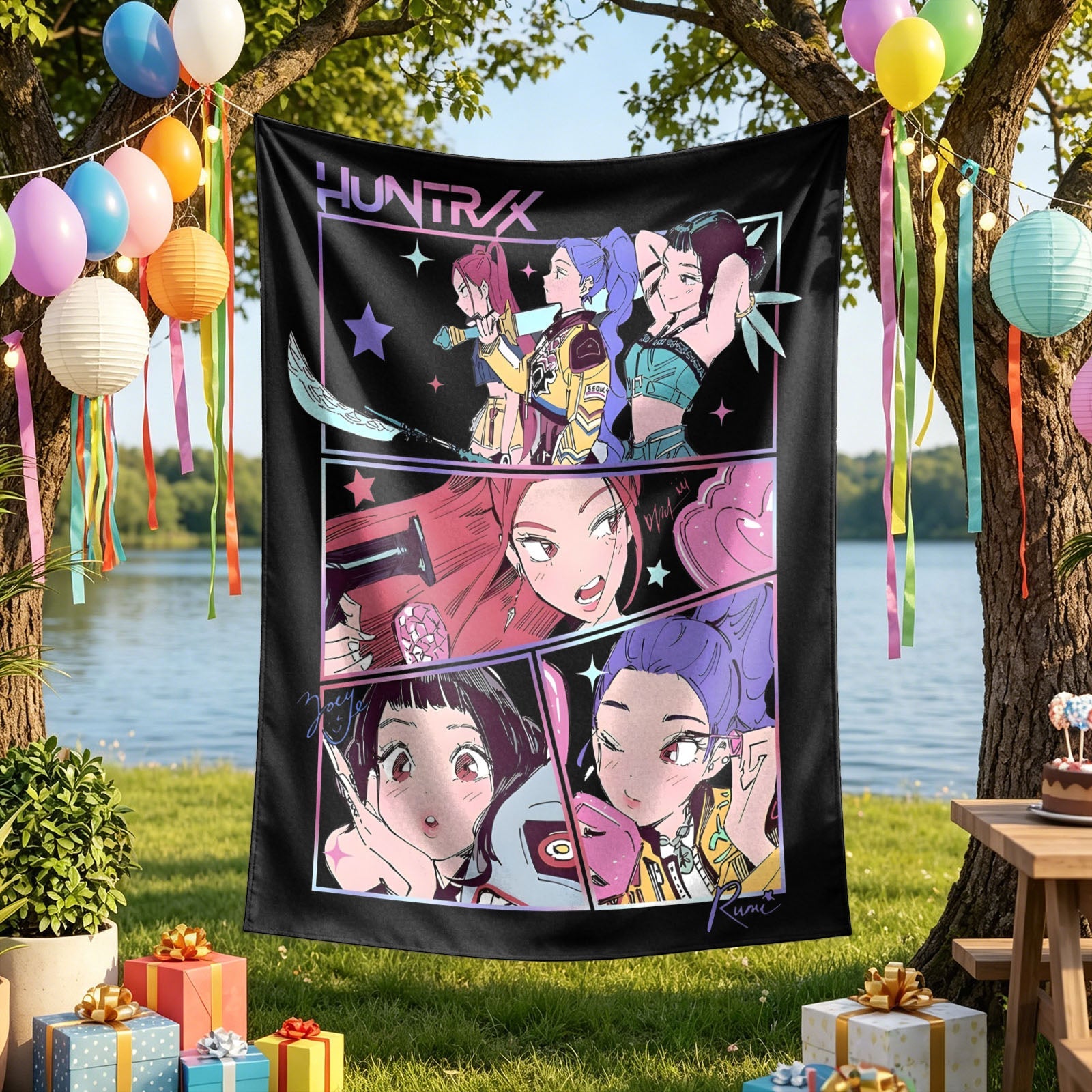 Kpop Demon Hunters Huntrix Saja Boys Wall Decor Tapestry for Home and Party