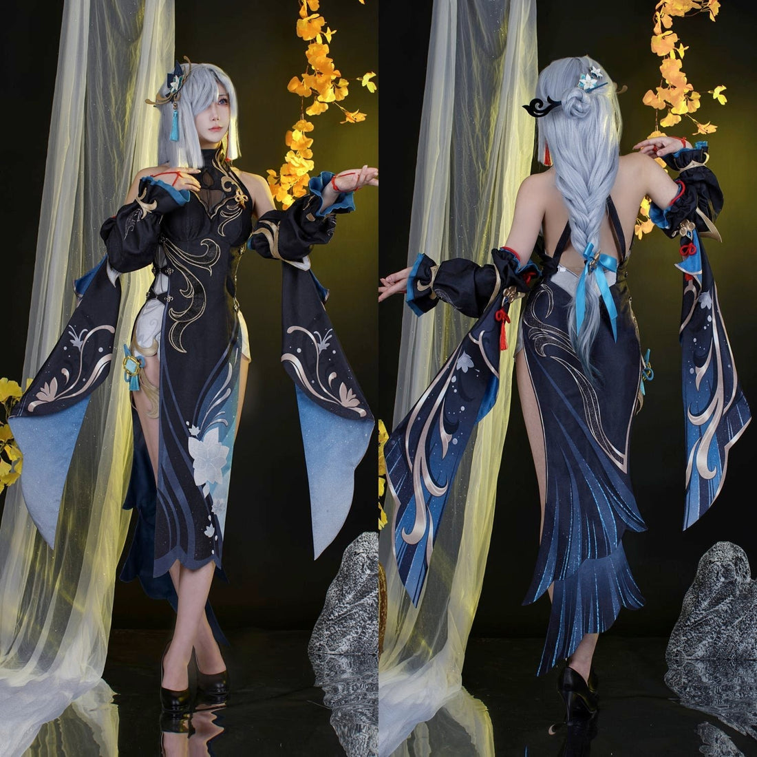[ylevol] Genshin Impact Shenhe Frostflower Dew Qipao Cosplay Costumes