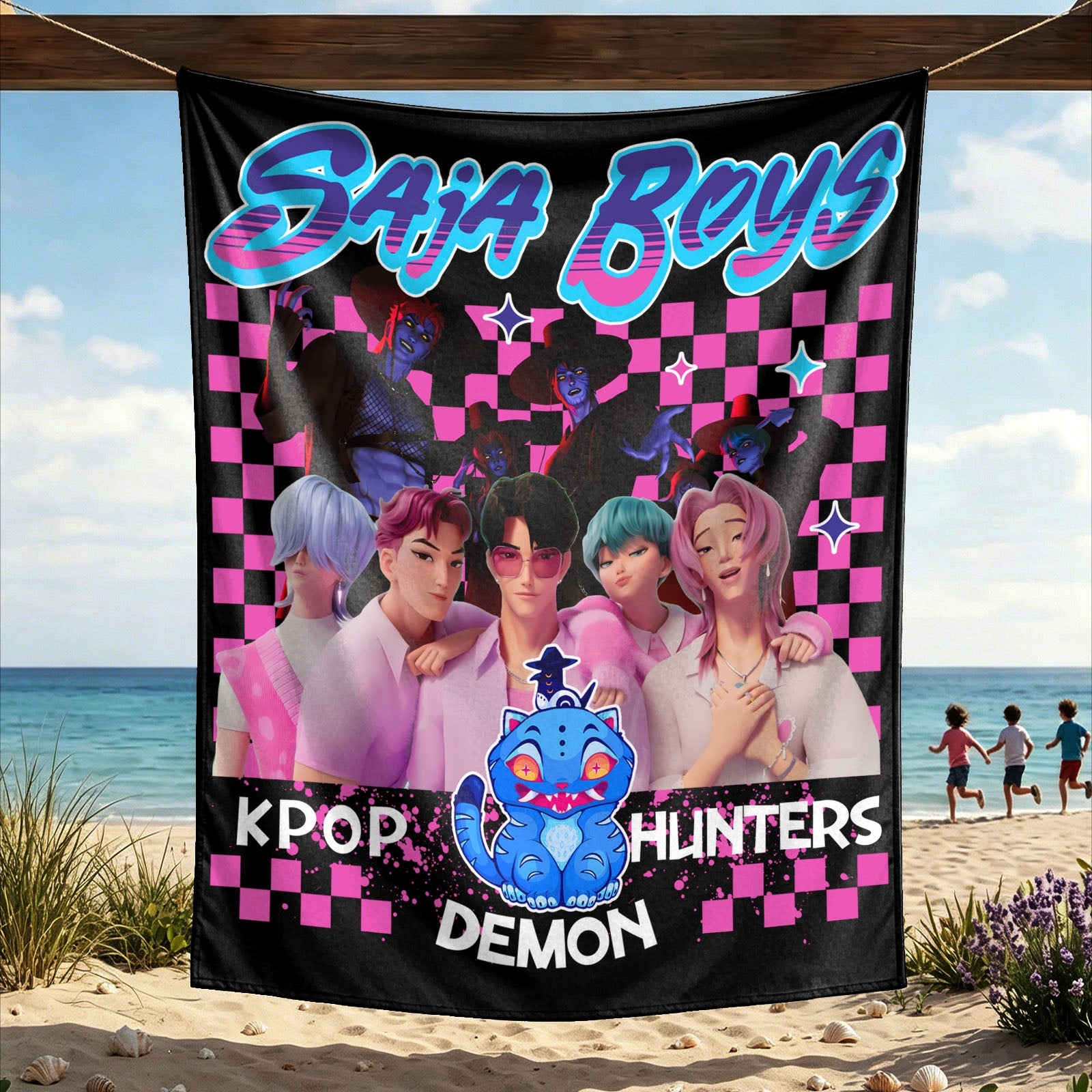 Kpop Demon Hunters Huntrix Saja Boys Wall Decor Tapestry for Home and Party