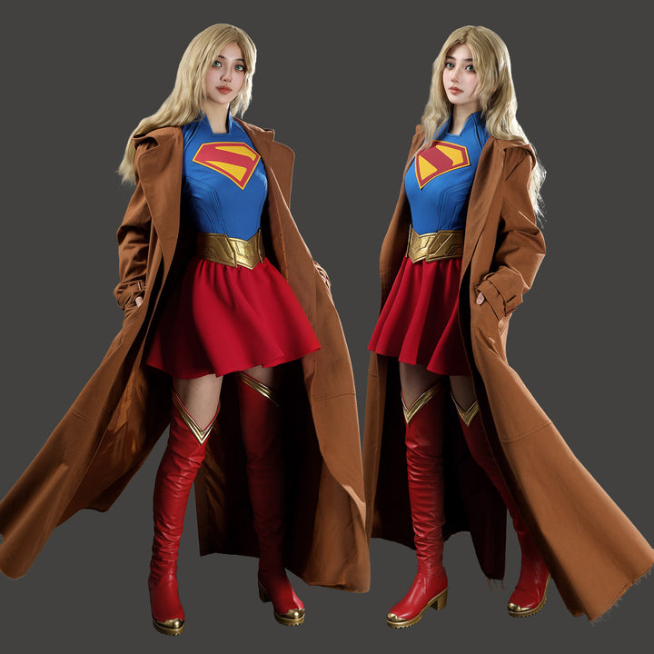 [ylevol] Comics Superhero Supergirl Superwoman Fullset with Coat Cosplay Costumes