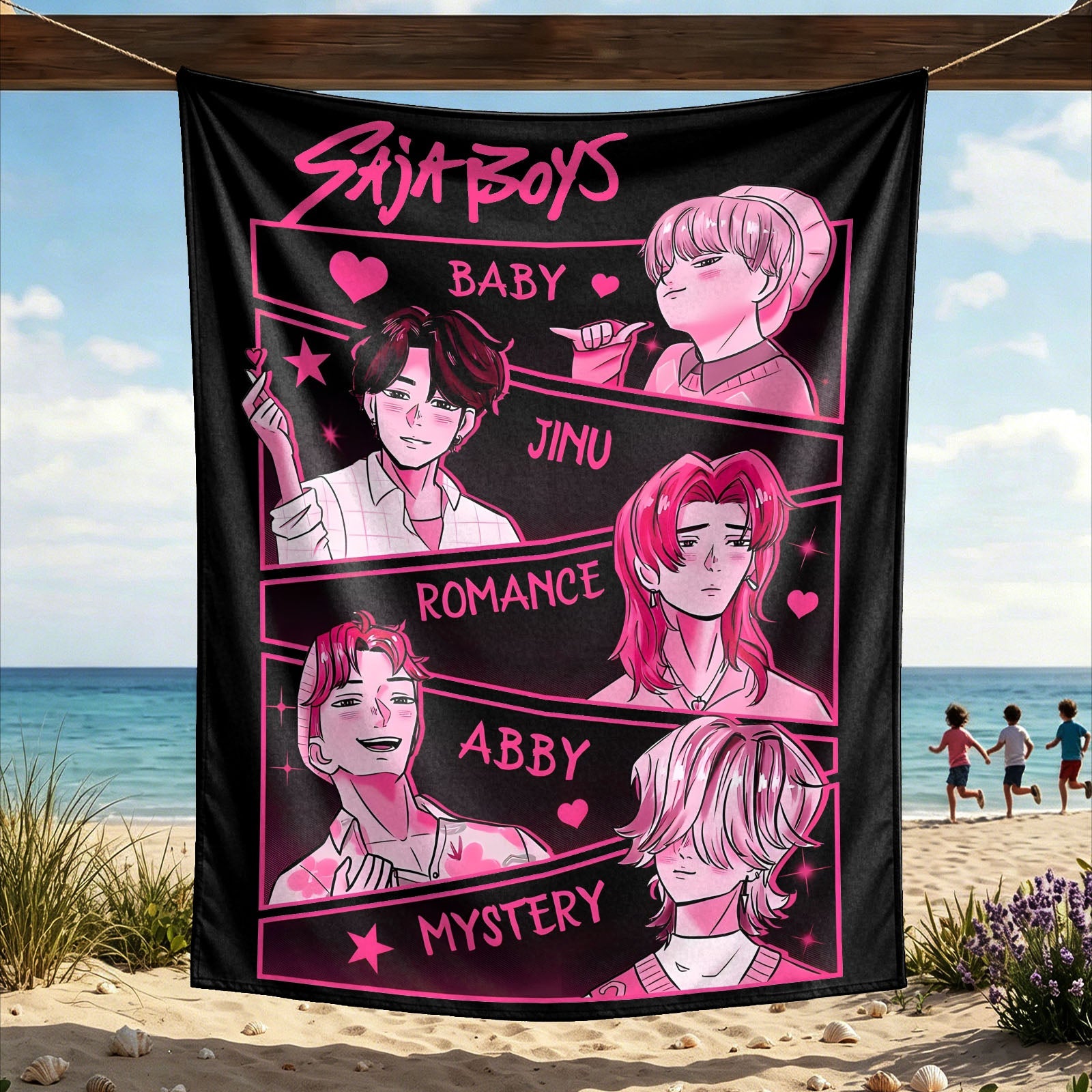Kpop Demon Hunters Huntrix Saja Boys Wall Decor Tapestry for Home and Party