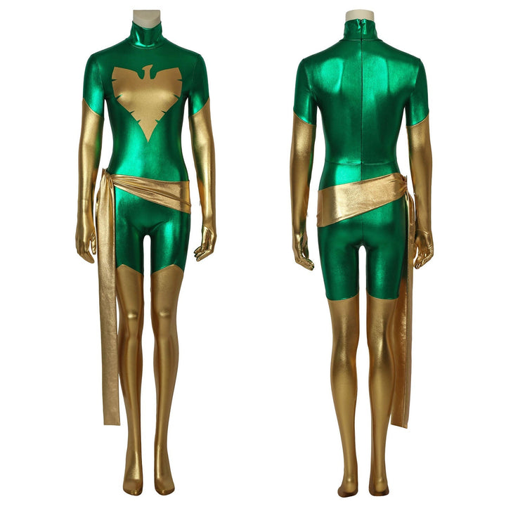 [ylevol] X-Men Green Phoenix Jean Grey Gold and Green Jumpsuit Cosplay Costumes