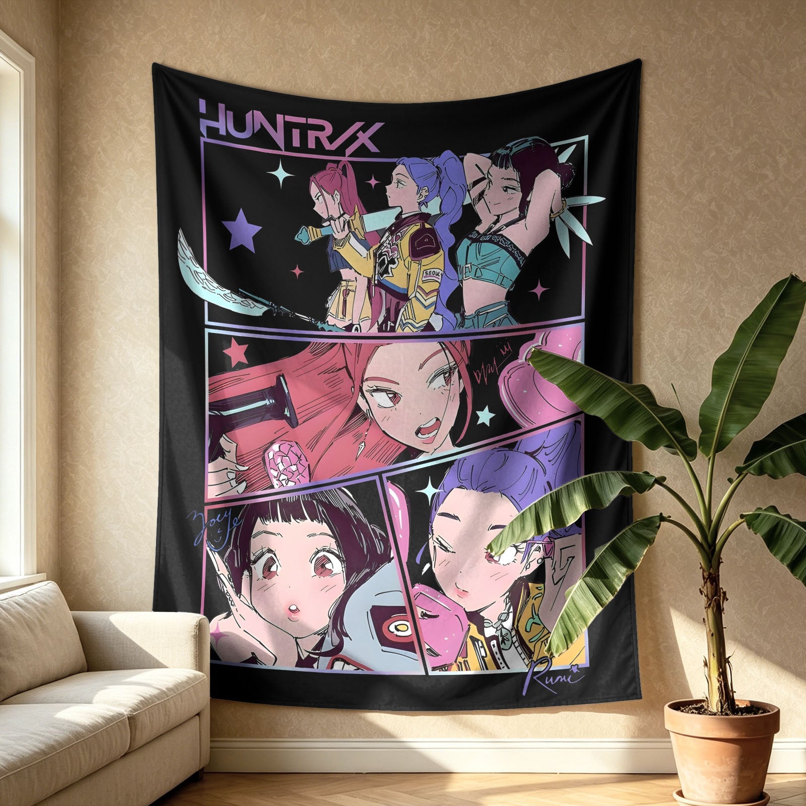 Kpop Demon Hunters Huntrix Saja Boys Wall Decor Tapestry for Home and Party