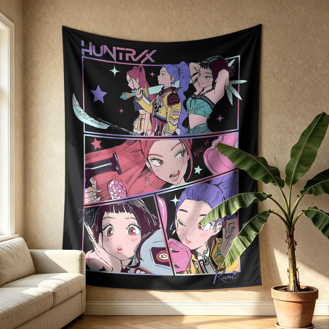 Kpop Demon Hunters Huntrix Saja Boys Wall Decor Tapestry for Home and Party